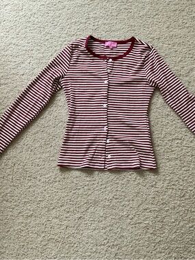 edikted Red and White Striped Button-Up Long Sleeve top